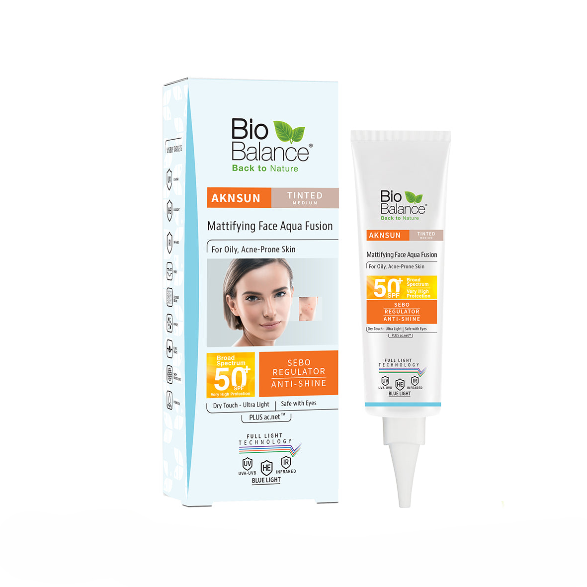 BIOBALANCE AKNSUN SPF50 TINTED MEDIUM 40ML 1+1OFF